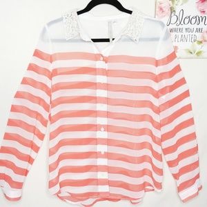 Lauren conrad striped sheer blouse size large
